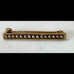 Antique 14K Gold C Clasp Seed Pearl Pin Brooch